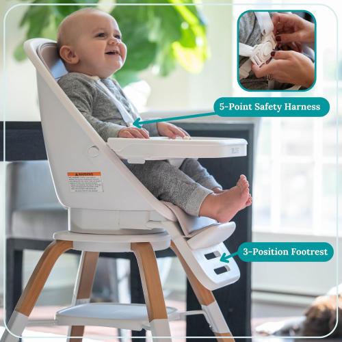 WHITE AND GREY Turn-A-Tot High Chair for Babies and Toddlers, 2 in 1 Wooden Portable Baby Feeder or Adjustable Child's Seat with 360 Degree Swivel, Removable Tray, and Pad (Grey Taupe)