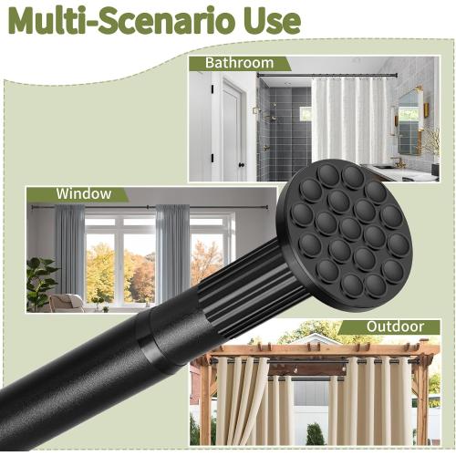 Tension Shower Curtain Rod 51-126In(4.25-10.5Ft), Long Shower Curtain Rod No Drilling for Window or Bathroom Patio, Adjustable Spring Shower Rod, Easy to Install Never Rust Rod Diameter 1.26Inch-Black
