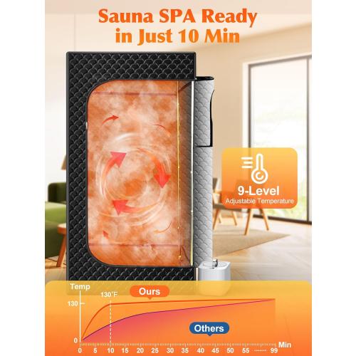Portable Sauna Box for Home, Personal SPA Steam Sauna with 10 Min Fast Heating & 9 Levels Heat, Warm Sauna Tent with 3L/1200W Steamer,