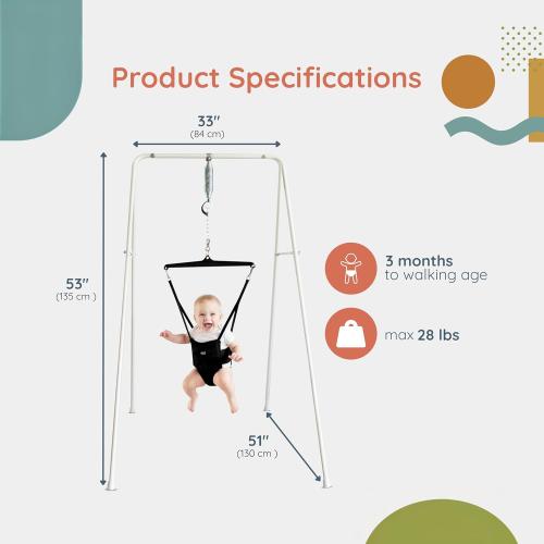 Jolly Jumper Classic (Black) with Stand - Original Baby Jumper, Indoor and Outdoor Exercise Saddle Seat, Adjustable Height, for Infants up to 28lbs