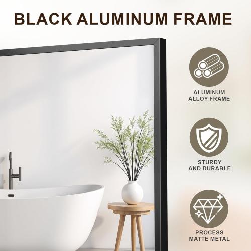 FICTOR Bathroom Vanity Mirror-Black,30x20 Inch, Shatterproof & Anti-Rust, Wall Mount Rectangle Mirrors with Metal Frame for Over Sink, Bathroom, Bedroom, Living Room,Entryway