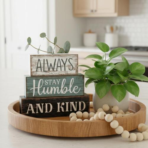 Lineshading 4 Pcs Inspirational Farmhouse Table Decor Wooden Shelves Signs
