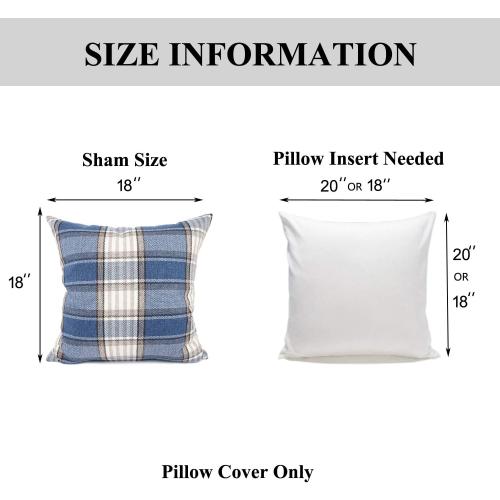 YOUR SMILE Retro Farmhouse Outdoor Buffalo Tartan Chequer Plaid Cotton Linen Decorative Throw Pillow Case Cushion Cover Pillowcase for Sofa,Set of 2,Blue/Stripe