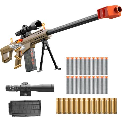Soft Bullet Toy Gun Sniper Rifle with Scope Realistic Shell ejecting Foam Blaster Fake Gun Look Real shotgun Dart Pellet Shooting Game for Boys Teen Adults Gifts Age 8  10 12 Year Old (Brown)