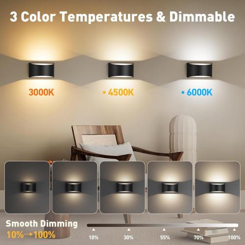 VOLISUN No Hardwired Wall Sconce, Modern Wall Sconce Battery Operated with Remote, 3000K-6500K Dimmable LED Wall Lamp, Wireless Wall Light for Bedroom, Living Room, Hallway, Corridor(1 Pack)