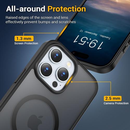 Temdan for iPhone 16 Pro Max Case [Compatible with MagSafe] [Military-Grade Drop Protection] [Anti-Fingerprint] [Anti-Scratch] Slim Silky-Soft Touch Translucent Matte Case 6.9 inch, Black