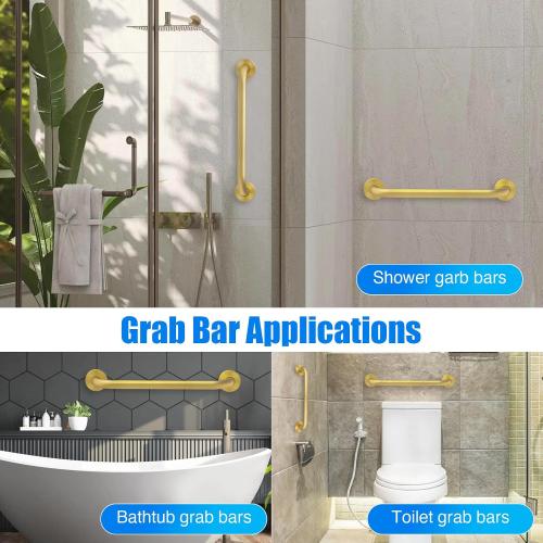 ROTHLEY 18 Inch Grab Bar for Bathtubs and Showers: Stainless Steel Shower Grab Bar Wall Mounted Shower Handle with Concealed Screws Anti Slip Saft Handle for Elderly Seniors (Brass)