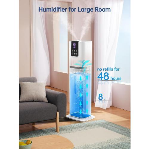 8L Smart Humidifiers for Bedroom Large Room, 2.1Gal Cool Mist Top Fill Diffuser Ambient Light, App & Remote Control, 3 Mist Modes, Quiet Humidifier for Home Office Plant (White)