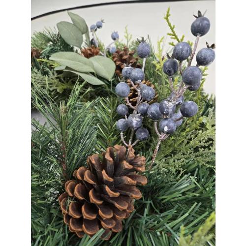 Prelit 24 Holiday Wreath – Lifelike Mixed Artificial Pine & Cedar with Blueberries and 50 Battery-Operated Color-Changing LED Lights, Steady, Twinkle Lights