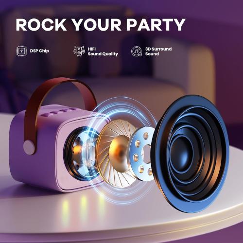 Mini Karaoke Machine with 2 Wireless Microphones, TOP Kids Gifts for Girls Ages 3, 4, 5, 6, 7, 8, 9, 10, 11, 12  Years Old, 4-12th Christmas Birthday Toy Gift for Girls Boys Party (Purple)