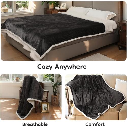 LaffyLo Electric Heated Blanket Twin, Fast Heating Blanket, Dual-Sided Flannel Sherpa, 10 Heat Settings, 1-12 Hour Auto Off, Machine Washable, Dark Grey