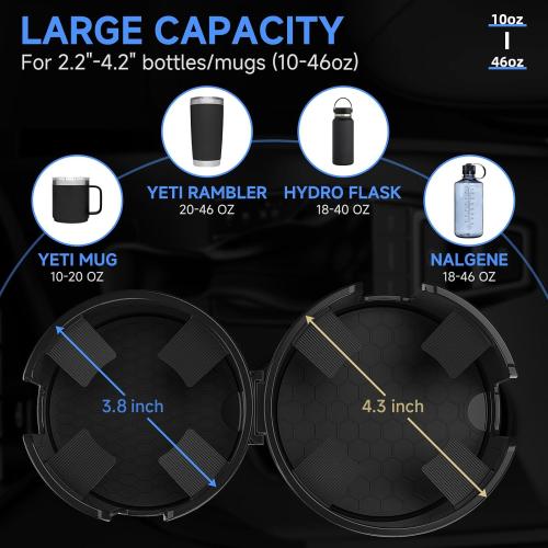 DYLEN Car Cup Holder Expander, 2 in 1 Cup Holder Adapter Extender for Car with Expandable Insert, Fits Yeti, Hydroflask and Other Large Water Bottles & Mugs in 2.2-4.6 (10-46oz)