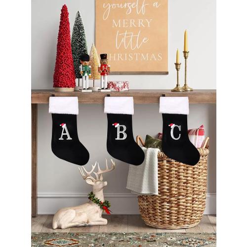 20 Inches Monogrammed Christmas Stockings with Letters,Super Soft Christmas Stockings Large Monogram Stockings Red Letter Stockings for Christmas Holiday Xmas Gift…