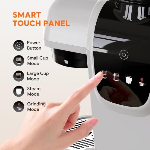 RECAFIMIL Semi-Automatic Espresso Machine with Grinder, 20 Bar, Compact Professional Coffee Maker with Milk Frother, Latte & Cappuccino, Perfect for Home Use, White