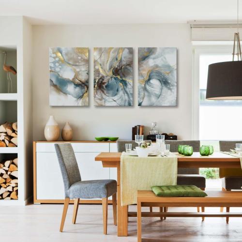 Turquoise and Gold Canvas Print Abstract Wall Art Watercolor Painting Marble Vortex Picture for Living Room Bedroom Kitchen Home Office Decor