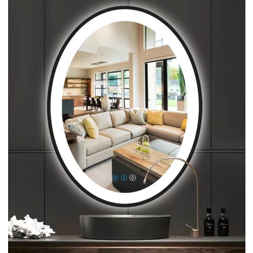 30 x 20 Inch Oval Black Frame LED Vanity Mirror for Bathroom Wall Black Oval Lighted Vanity Mirror Anti Fog LED Bathroom Mirror with Lights 3 Color Dimmable LED Vanity Makeup Smart Mirrors