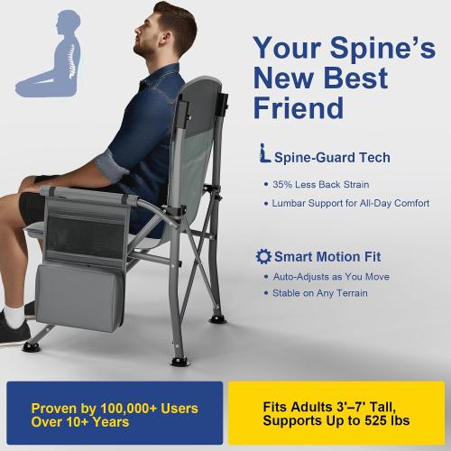 Size XL Color Grey and blue Heavy Duty Camping Chair 396lb Capacity (525lb MAX) - Waterproof 1680D Oxford - Oversized 2 Thick Padded Seat with Cup Holder & Cooler - Portable for Camping, Beach, Tailgating Slate/Navy