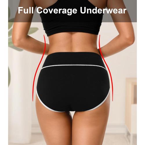Size Medium Color Black K-CHEONY High Waisted Cotton Underwear for Women Tummy Control Ladies Panties Breathable Full Coverage 5Pack