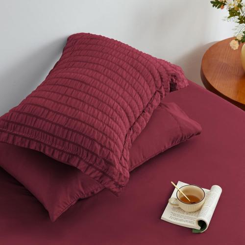 Love's cabin Seersucker Burgundy King Size Comforter Set, 7-Piece All Season Lightweight Bed in a Bag Bedding Set with Comforter, Flat Sheet, Fitted Sheet, Pillowcases and Shams