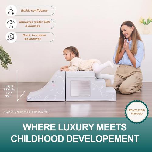 LORAIA® Non-Toxic Foam Climbing Blocks for Toddlers 1-3 - Large Vegan Leather Baby Climbing Blocks - High-end Soft Play Set w/TOP Fasteners & Baby Slide - Climbing Toys for Toddlers 1-3 Inside