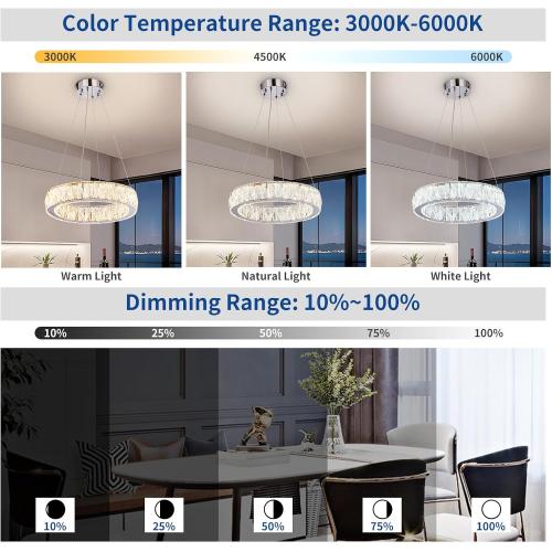 Depuley Modern LED Crystal Chandeliers: 15.7 Ring Chandelier Hanging Crystal Ceiling Light Fixture - 24W Adjustable Height Pendant Light for Living Room Dining Room Bedroom Foyer ‼️unused‼️