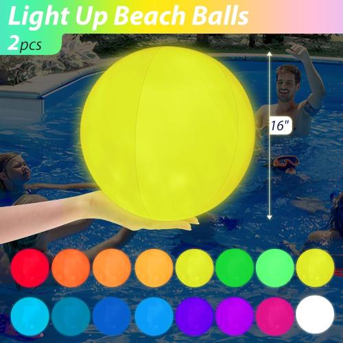FUTUREPLUSX 2PCS Light Up Beach Balls, 16 LED Pool Ball with Remote Control Glow for Summer Parties Pool Decorations