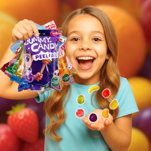 Wellspring Peelable Gummy Candies Individually Wrapped, 7 Friuts in 7 Variety Packs Peelable Fruit-Shaped Gummies Candy, Net 350g/12.35oz Chewy Peeling Candy Gummy Snacks, Real Fruit Juice (≥30%)