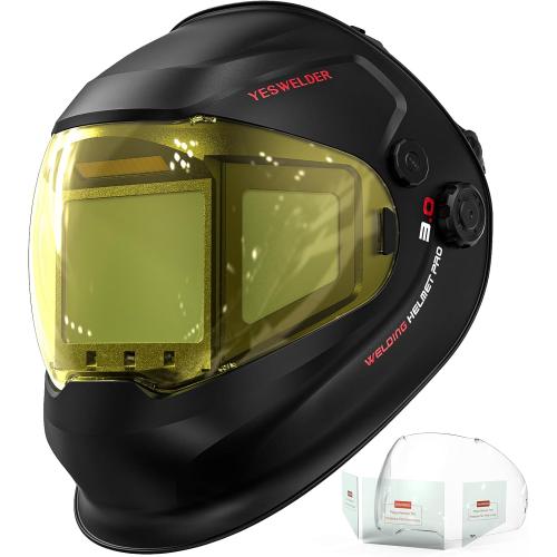 YESWELDER Intelligent Auto-Adjustment Auto-Darkening Welding Helmet, 180° Panoramic View, True Color 1/1/1/1, Internal Digital Display, Wide Shade 3/4-8/9-14, for MIG/TIG/Stick/Tack/Grind/Cut