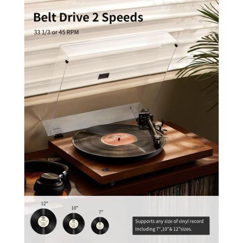 Vinyl Record Player, ANGELS HORN Turntables for Vinyl Records, Built-in Phono Preamp, Belt Drive 2-Speed, Adjustable Counterweight, AT-3600L, No Bluetooth