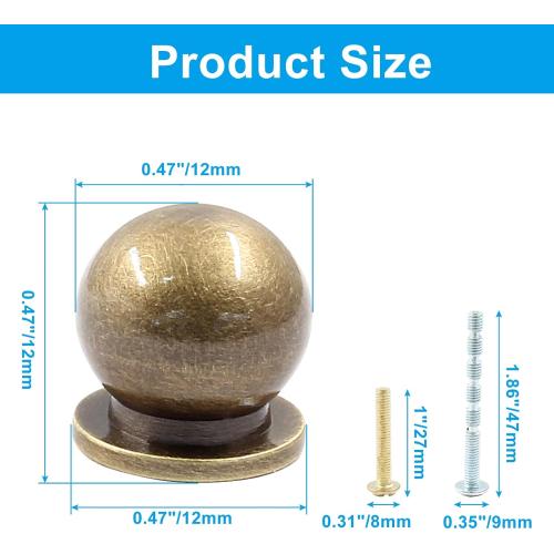 4 Packs 1/2 Inch(12mm) Diameter Mini Round Solid Brass Knobs, Brass Pulls, Gold Mini Drawer Pulls, Mini Knobs for Jewelry Box, Bronze