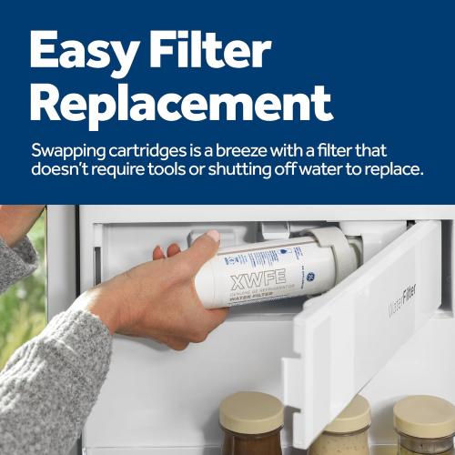 GE XWFE Refrigerator Water Filter, Genuine Replacement Filter, Certified to Reduce Lead, Sulfur, and 50  Other Impurities, Replace Every 6 Months for Best Results, Pack of 1