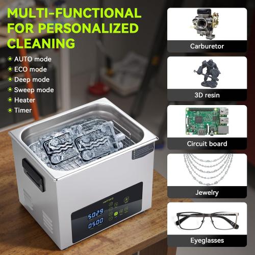 Ultrasonic Cleaner, One-Touch Cleaning,Heating, Deep Mode, ECO Energy-Saving Ultrasonic Cleaning Machine Excellent for Labs,Carburetor,Jewelry,Dentures,Automotive & Industrial Parts. (10L)