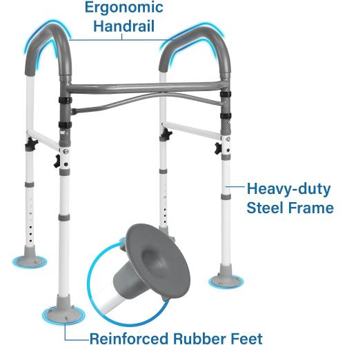 Vaunn Medical Deluxe Adjustable and Foldable Toilet Safety Frame, Bathroom Handrail Assist Grab Bar Handle