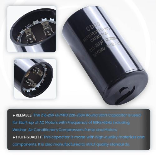 Seentech 216-259 uf/MFD 220-250 VAC ±20% CD60 Round Motor Start Capacitor 50/60 Hz AC Electric Motor Universal Fit for AC Motor Run or Fan Start and Cool or Heat Pump Air Conditioner