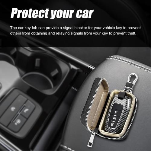 Faraday Key Fob Protector Box, Carbon Fiber Car Key Shielding Bag for RFID Signal Blockingr, Anti-Theft Auto Key Holder with Zipper, Universal Key Fob Protector for Men Women