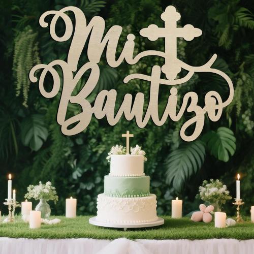 Mi Bautizo Wood Sign – Baptisms and Religious Celebrations Baby Shower Supplies, Wooden Mi Bautizo Hanging Decor for First Communion Party Backdrop (Mi Bautizo Wooden Backdrop)