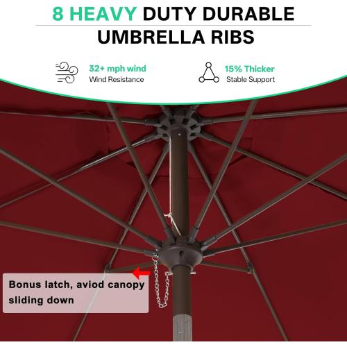 ABCCANOPY 10ft Scalloped Patio Umbrella, Outdoor Table Umbrella with Tilt and Crank, Fiberglass Ribs Deck Umbrella for Patio, Pool, Garden, Picnic (Burgundy)