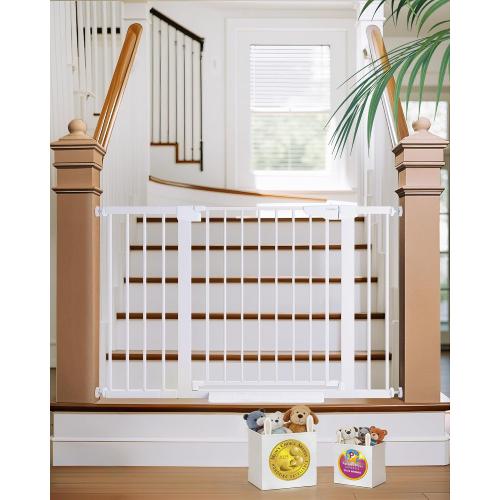 Cumbor 29.7-48 Baby Gate for Stairs, Mom's Choice Awards Winner-Dog Gates for Doorways, Auto Close Safety Pet Gate for Dogs Indoor, Easy Install Pressure Mounted Child Gate with Walk Thru Door, White