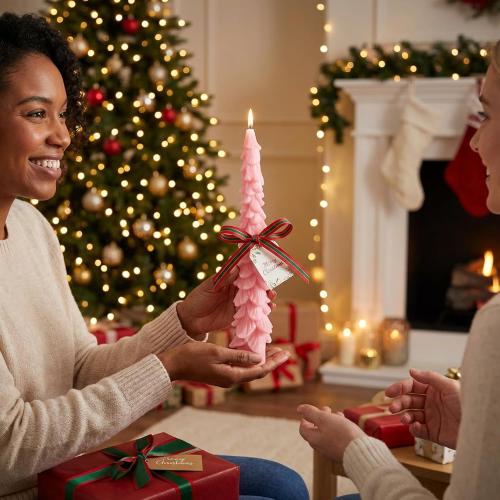 8 pcs Christmas Tree Shaped Taper Candles Pink Christmas Tree Candle 10 Inch Christmas Table Decoration Holiday Gift for Home Family Decorative Centerpiece Decorations
