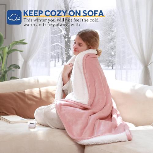Sealy Electric Blanket Throw Size 50*60,Super Cozy Flannel to Sherpa Reversible Heated Blanket Throw with 6 Heating Levels & 2-10 Hours Auto Off Overheating Protection Machine Washable,Pink