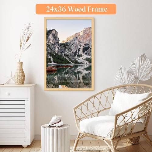 Wood 24x36 Poster Frame, Rustic Natural 36x24in Woodgrain Picture Photo Frame, Modern Beige 24 x 36inch Gallery Wall Frame with HD Plexiglass, Horizontal Vertical Wall Mounting Display 1pcs