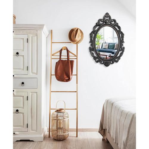 Black Oval Wooden Frame Vintage Wall Mirror Baroque Style Arendahl Traditional Carved Hanging Mirror for Wall Decorative Antique Mirror Aesthetic for Vanity Bedroom Living Room Kitchen Entryway