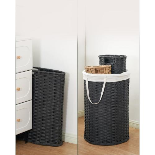 SETVSON Laundry Hamper with Lid Laundry Basket with Lid 19.0 Gal (72 L) Round Wicker Laundry Basket Handwoven Rattan Basket with Lid Removable Bag 2 Mesh Bags Handles for Living Room Bathroom Black
