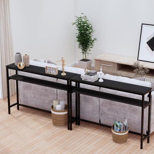 Timberer Narrow Console Table, 47 Inch Sofa Table with Adjustable Shelf, 2-Tier Long Skinny Table for Hallway, Entryway, Living Room, Foyer, Black ‼️small scratches‼️