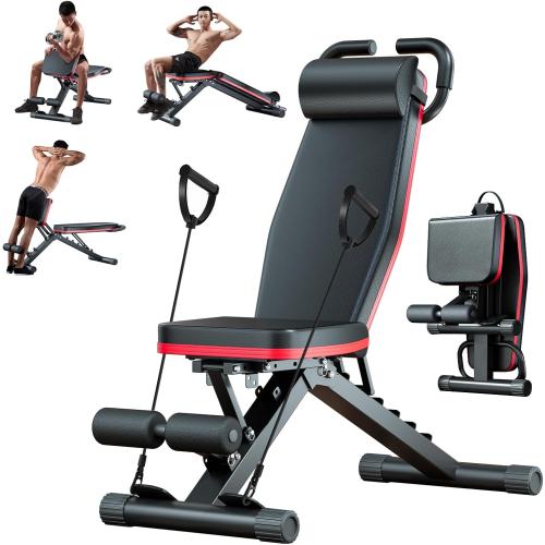 ALSO GO Adjustable Weight Bench, Workout Benches with Leg Extension & Extended Headrest, Foldable Incline Decline Bench Press, Roman Chair, Full Body Strength Training Equipment for Home Gym