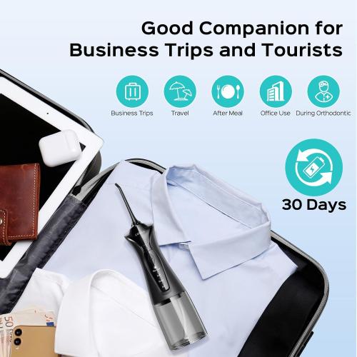 COSLUS C30 Water Dental Flosser Pick for Teeth: 4 Modes Cordless Portable 300ML Larger Tank Water Teeth Cleaner IPX7 Waterproof Flossing Cleaning Picks for Home Travel Black