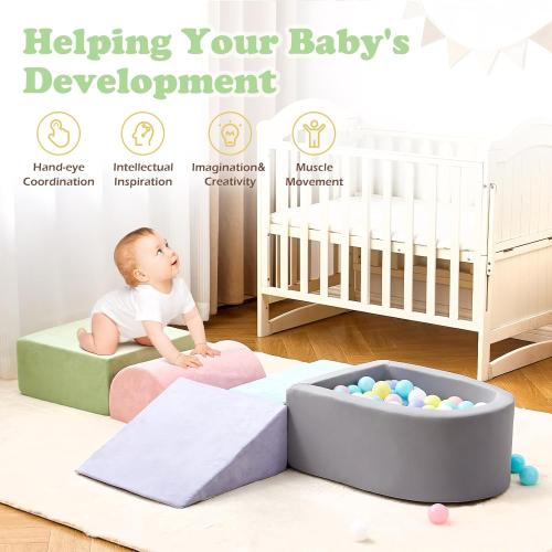 Climbing Toys for Toddlers , Foam Climbing Blocks with Ball Pit for Baby, 5-Piece Soft Toddlers Climbing Toy Indoor,Climbing Crawling Toys Soft Foam Blocks Activity Play Set(Balls not Included)