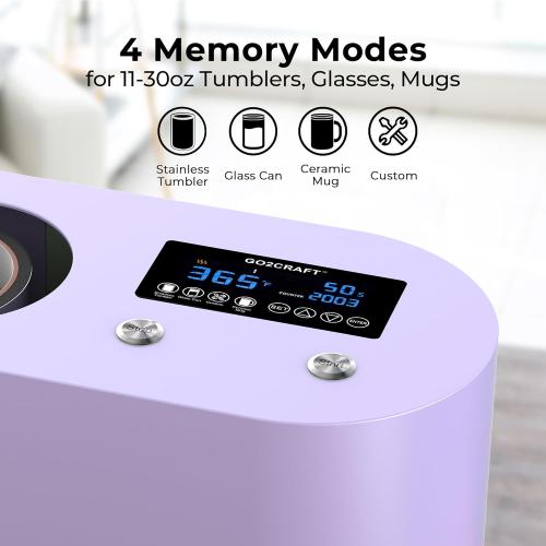 GO2CRAFT Auto Seamless Tumbler Heat Press Machine, Automatic Rotation Advanced Cup Heat Press with Fast & Even Heating, 4 Memory Modes for 11-30oz Sublimation Tumblers, Mug, Glasses(Purple)