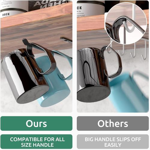 Amazer Coffee Mug Holder Under Cabinet 3 Pack, Metal Sturdy Mug Rack Under Shelf Organizer, Display Hanging Cup Storage Hooks for Bar Kitchen Utensils/Wine Glasses/Tea Cup, Black