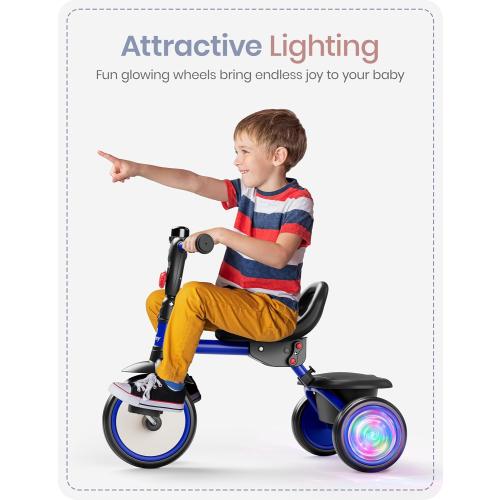 besrey Kids Tricycle with Flash Wheels for Ages 18 Months to 5 Years, Toddler Tricycle with Bell, Kids Tricycle, Gift for 2-5 Year Olds, Gift and Toy for Boys and Girls, Tricycle for Toddlers, Blue